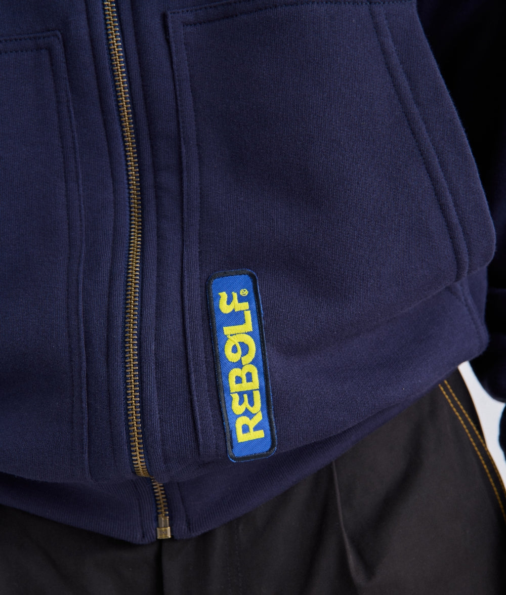 Rebolf Golf Apparel Navy blue Hoodie with a REBOLF logo on the lower pocket